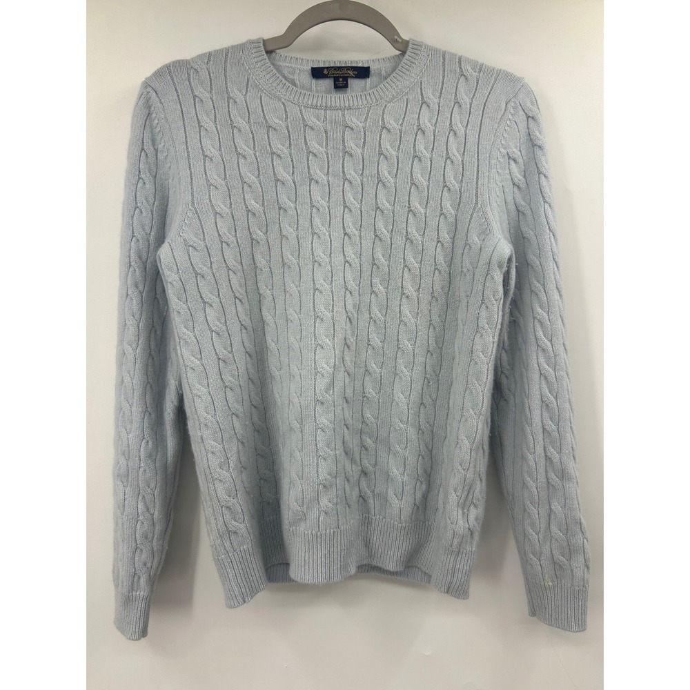 Brooks Brothers Light Blue 100% Italian Cashmere Cable Knit Sweater Womens Med